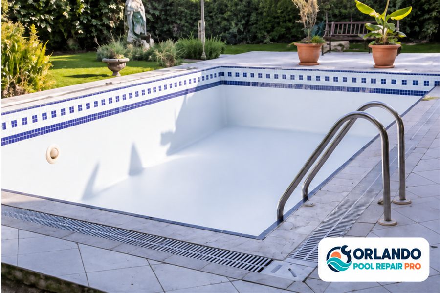 Edited illustration of an empty pool with fresh white plaster